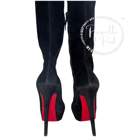 Christian Louboutin Black Suede Gazolina Suede Overtheknee Boots 36.5 Thigh High - Picture 11 of 15